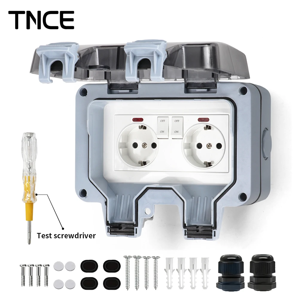 

TNCE IP66 Waterproof Socket outdoor 16A Electrical Outlet Box with Indicator Light Switch, Dustproof Box Weatherproof for home