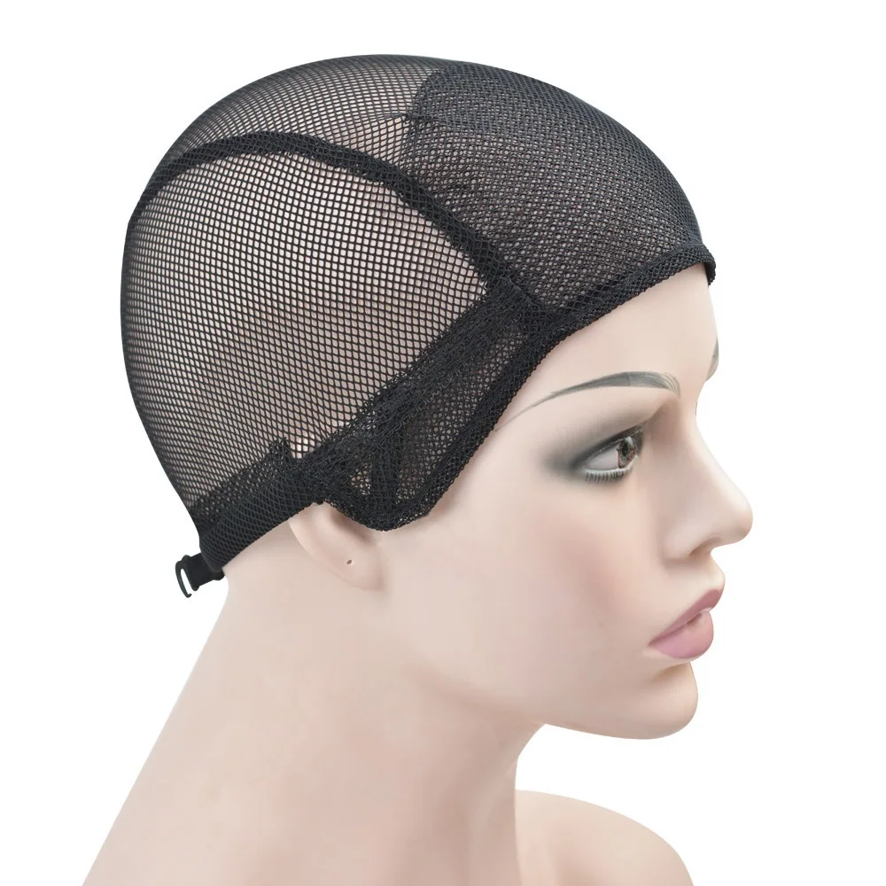 1 Pc Stretch Wig Caps Black Mesh Double Lace in Front Weaving Caps with Adjustable Straps for Making Wigs (S/ M/L)