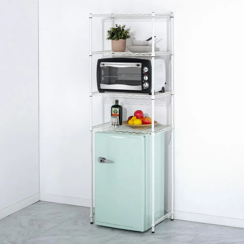 Adjustable 4-Tier Metal Mini Fridge Storage Rack - White, Ideal for Dorms, Kitchens, Offices