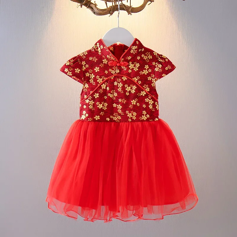 Vestido Girls Dresses Spring Summer Children's Chinese Style Dress Kids Cheongsam Princess Dresses for Girls Baby Tutu Clothing