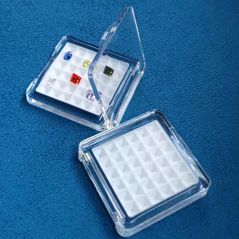 Transparent Stone Storage Box Gems GIA Jewelry Display Organizer Gemstone CVD IGI Gift Packaging Box Loose Diamond Showcase Tray