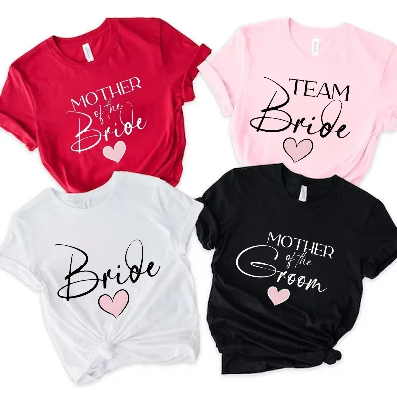 

Bridal Wedding Tshirt Woman Bachelorette Hen Party Tops Team Bride EVJF T-Shirt Short Sleeved Mother of The Bride & Groom Tees