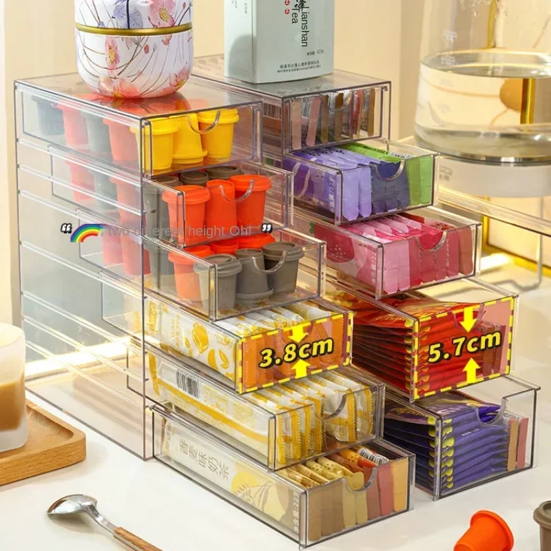 Acrylic Capsule Coffee Storage Box Dustproof Tea Bag Organizer Drawer Sorting Box Tea Coffee Sugar Container Kitchen