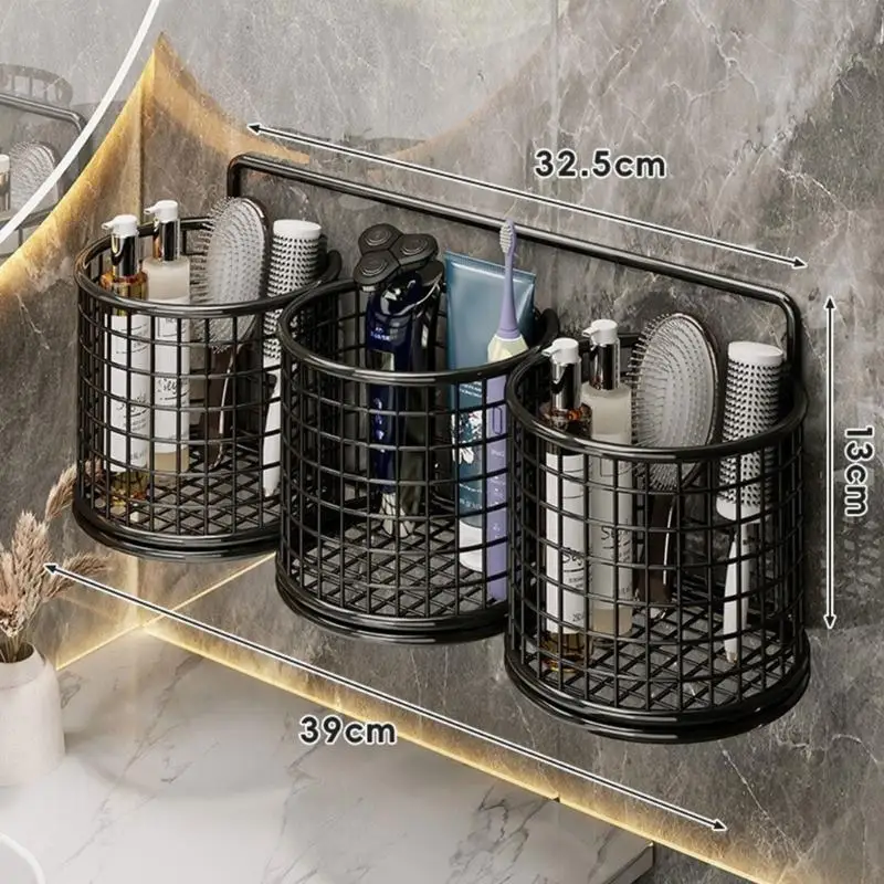 Oxidation Proof Iron Bathroom Storage With Openings For Toothbrush Soap And Beauty Items Contemporary Design 15X13Cm 37JD