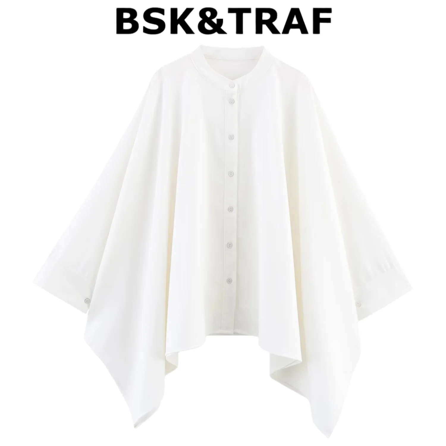 

BSK&TRAF2025 Summer New Arrivals Women's Casual Linen Blended Cape-style Round Neck Long Sleeve Shirt 4043/063
