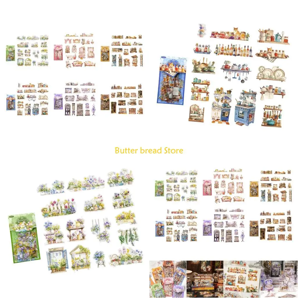 

W89C Decorative Scrapbook Sticker for Adults Students, Artistic Journaling Sticker