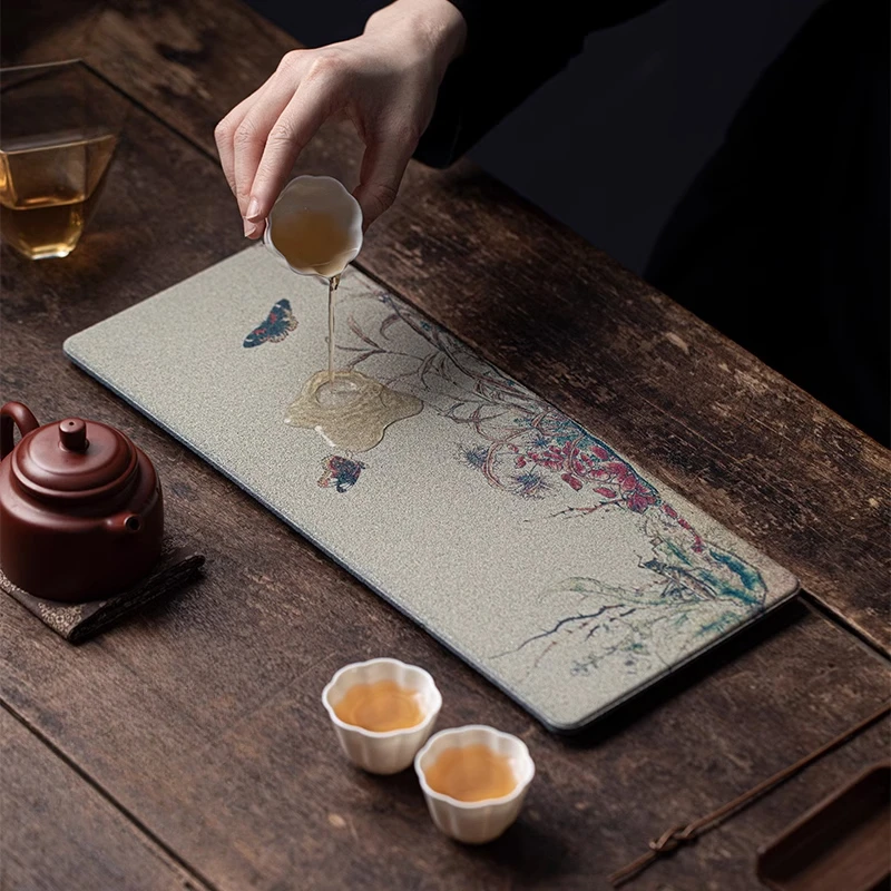 

Japanese Simple Absorbent Ceramic Dry Bubble Tray Small Household Rectangular Tea Tray Light Luxury Drain Tea Table Kitchen