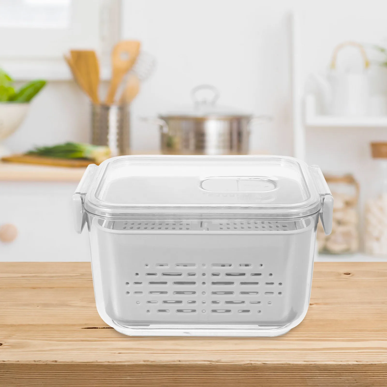 

Gray Medium Vegetable Strainer Basket Clear Lid Drain Water PP PET Material Storage Containers Fridge Refrigerator ganizer Boxes