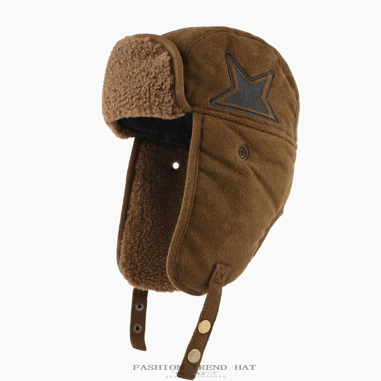 Retro Suede Lei Feng Hat for Men and Women, Autumn and Winter Warm Ear Protection Flying Hat, Fleece Thickened Cycling Cold Hat