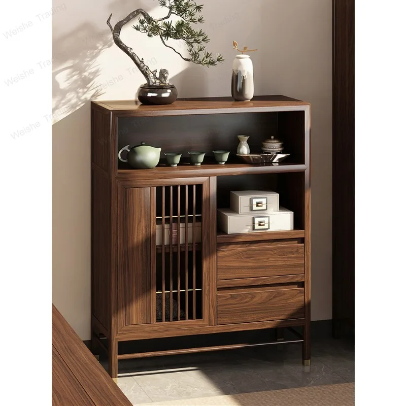New Chinese style, ebony wood Duobao Pavilion shelf, solid wood display cabinet, low cabinet, tea room side cabinet, tea cabinet
