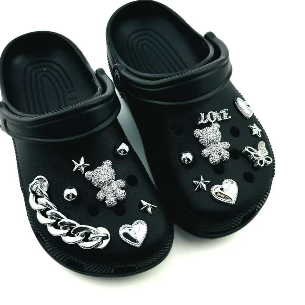 15-teiliges Sommer-Mode-Schuhcharms-Set: Zubehör für Clogs, Schuhschnallen, Diamant-Bären-Ketten, Nieten, DIY-Schuhdekorationen – Detail 5