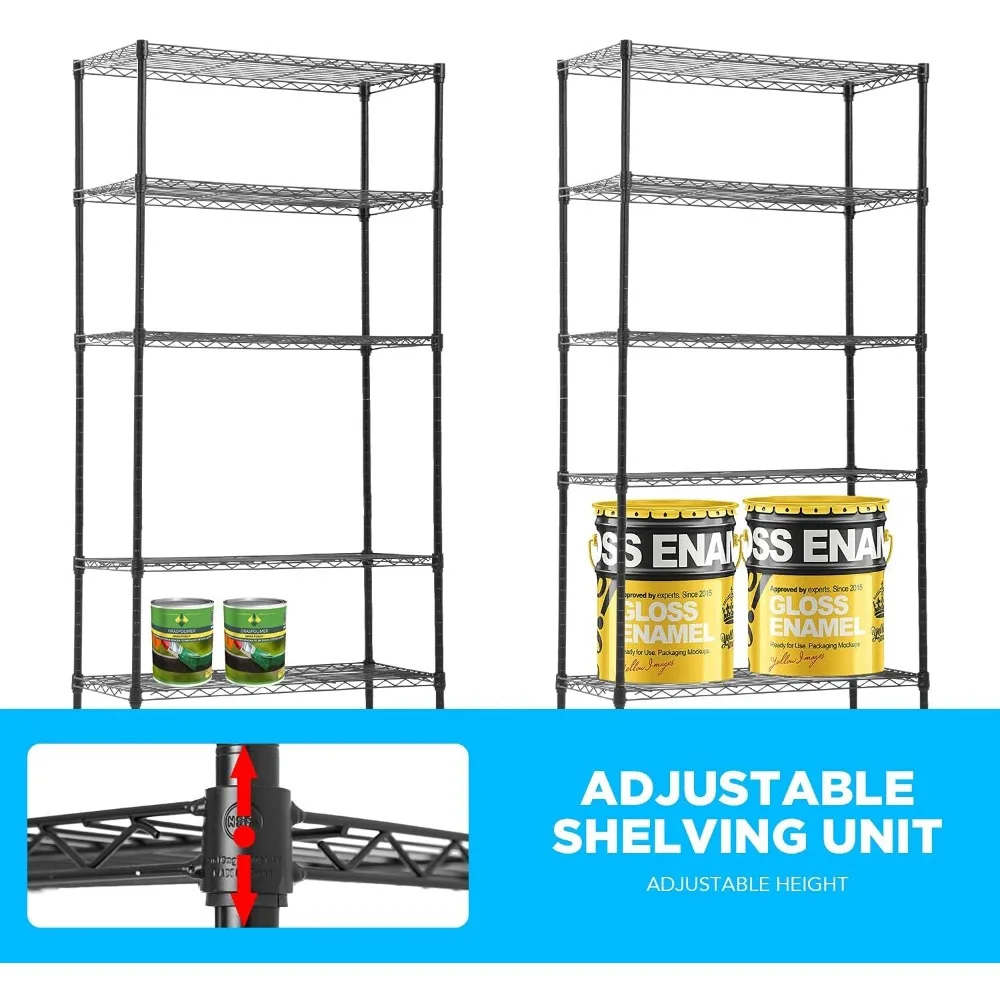 H Wire Shelving Unit Metal Shelf with 5 Tier Casters Adjustable Layer Rack Strong Steel for Restaurant Garage