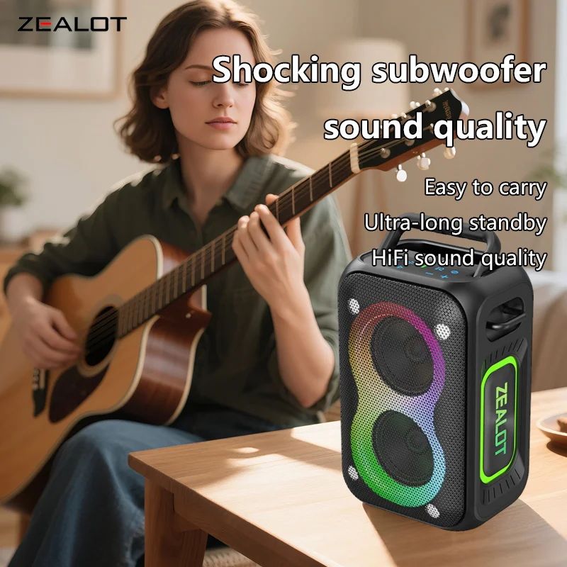 ZEALOT PT02 60W Wireless Party Speaker with RGB Lights - Long Battery Life 8000mAh Hi-Fi Audio Portable Speaker