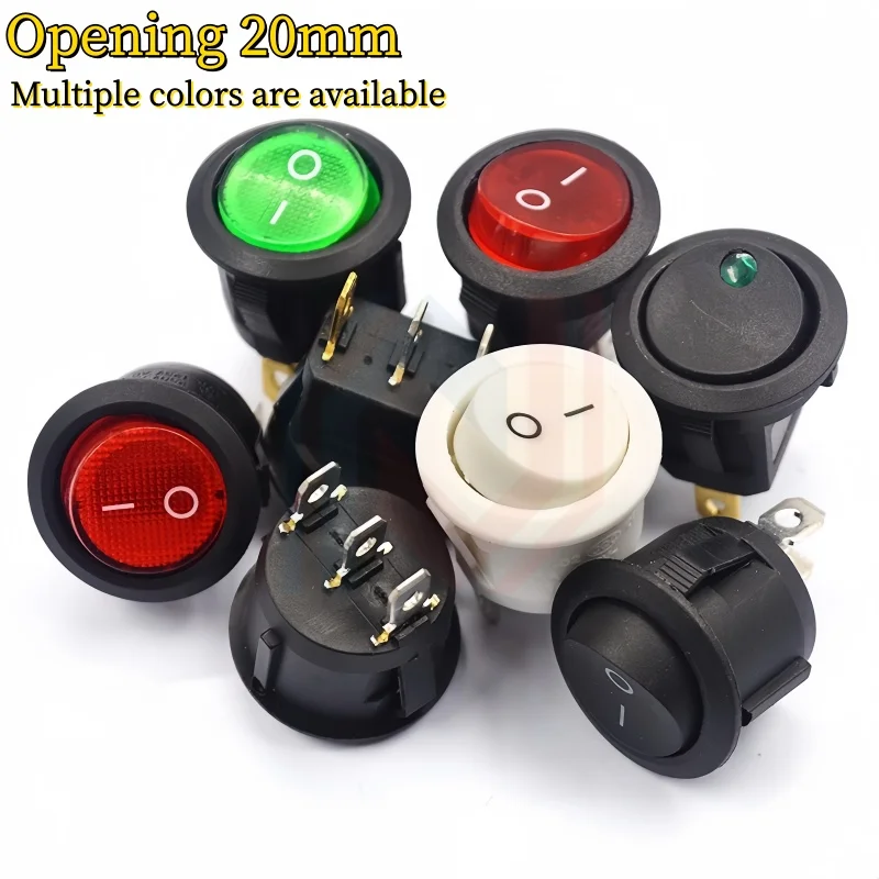 

Boat Shape round Rocker Power Switch Button 20mm 6A 250V 2 Pins Colorful (Red Green White Black) for Electrical Appliances