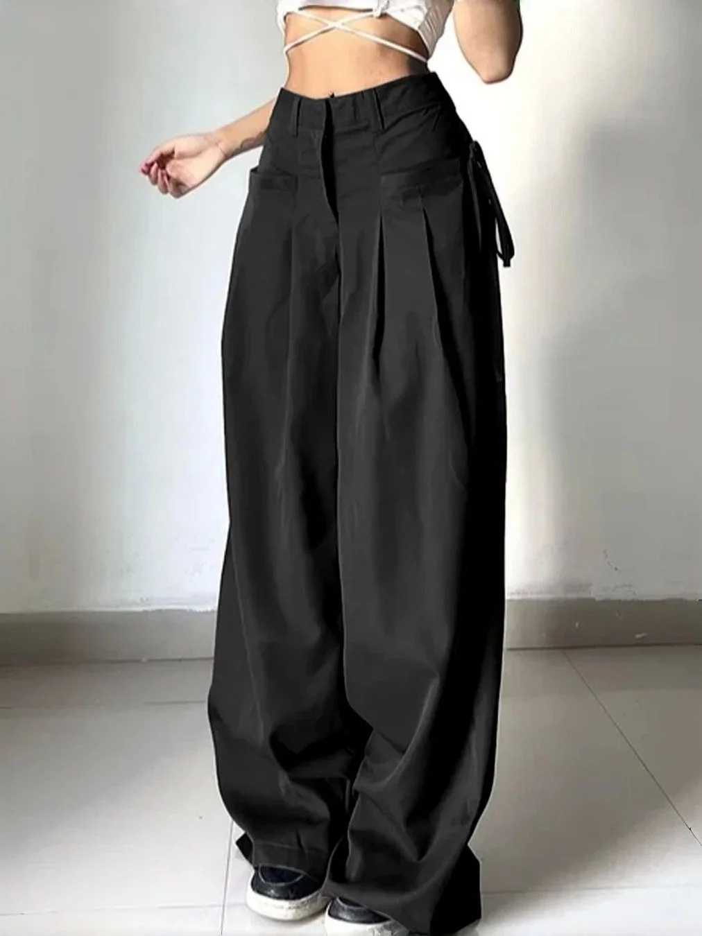 Low Waist Comfortable Loose Woven Pants Women's Straight Leg Casual Trousers Spring Fashion Street Style Polyester Blend