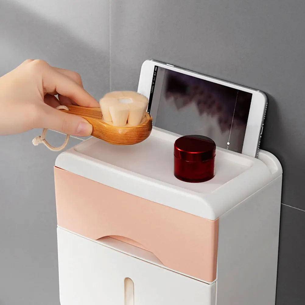 

Elegant Bathroom Organizer Paper Box with Drawer Heavy Duty ABS Material No Punching Design for Home Hotel Toilet Tissue Storage