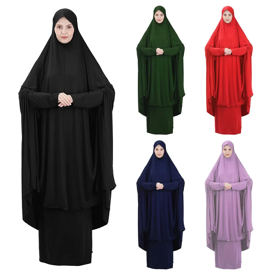 Imagem -04 - Vestido Muçulmano para Mulheres Abaya Jilbab Khimar Islamismo Ramadã Jellaba Hijab Feminino Robe Niqab Roupa de Oração Peças