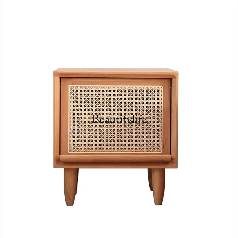 

1*Japanese Rattan Bedside Table Solid Wood Storage Organizer Bedside Cabinet Nordic