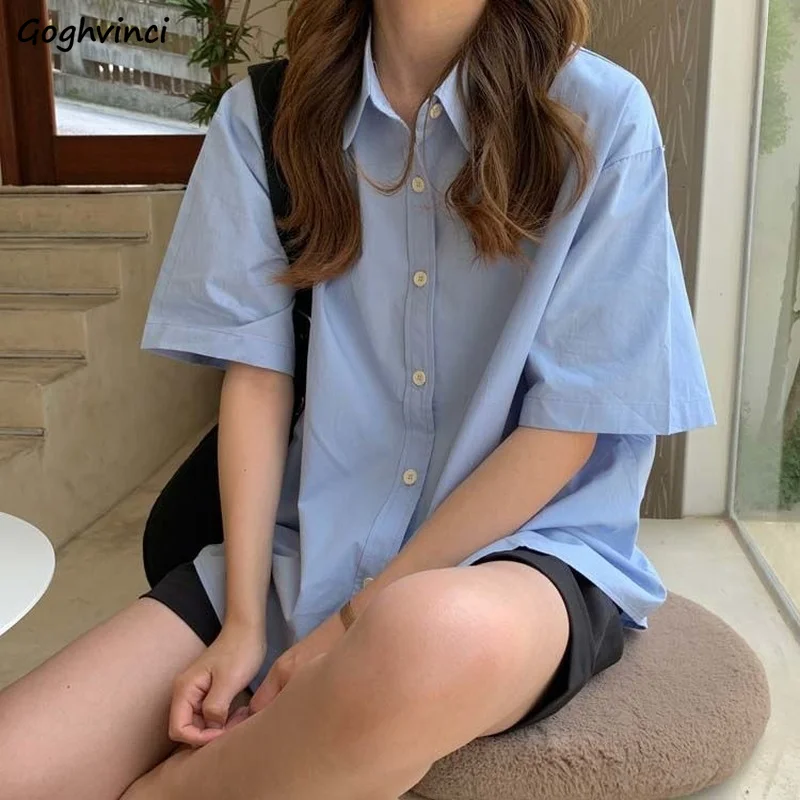 Koszule z krótkim rękawem Damskie Solid Cool Unisex College Рубашки Korean Style All-match Basic Mujer De Moda Prevalent Stylish Ins New