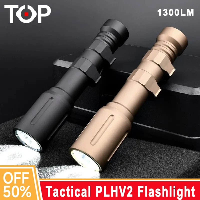 WADSN Tactical PLHV2 Flashlight 1300 Lumens High Power  Airsoft Rifle Hunting Weapon Light With Offset Mount Pressure Switch