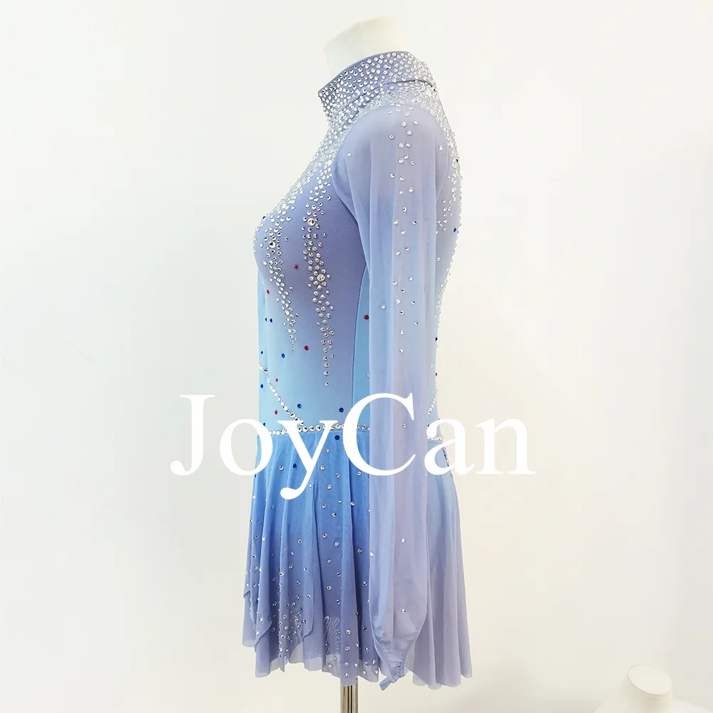 JoyCan-vestido de patinaje artístico para niñas, estampado azul, diamantes de imitación brillantes, leotardos de competición personalizados