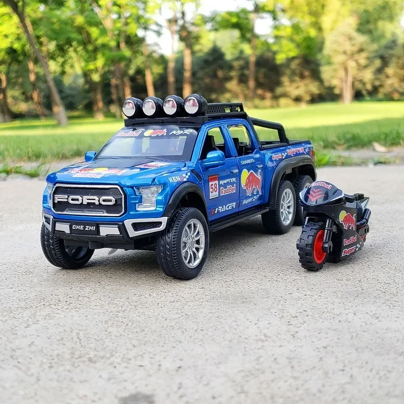 

Модель автомобиля Ford Raptor F150 из сплава, модель литая игрушечная машинка, Модифицированная металлическая модель внедорожника, коллекция, подарок для детей, 1/28