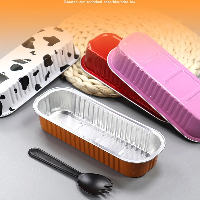 10 Pcs 200ml Aluminum Foil Cake Box Rectangular Small Tin Cake Baking Dishes Pudding Cheese Dessert Cup With Lid