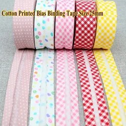 Cotton Bias Blinding Tape Ribbon Dots Grid Stripe Tartan Checked Scottish Printed 25mm x 5m Roll Cotton Twill Fabric Fold