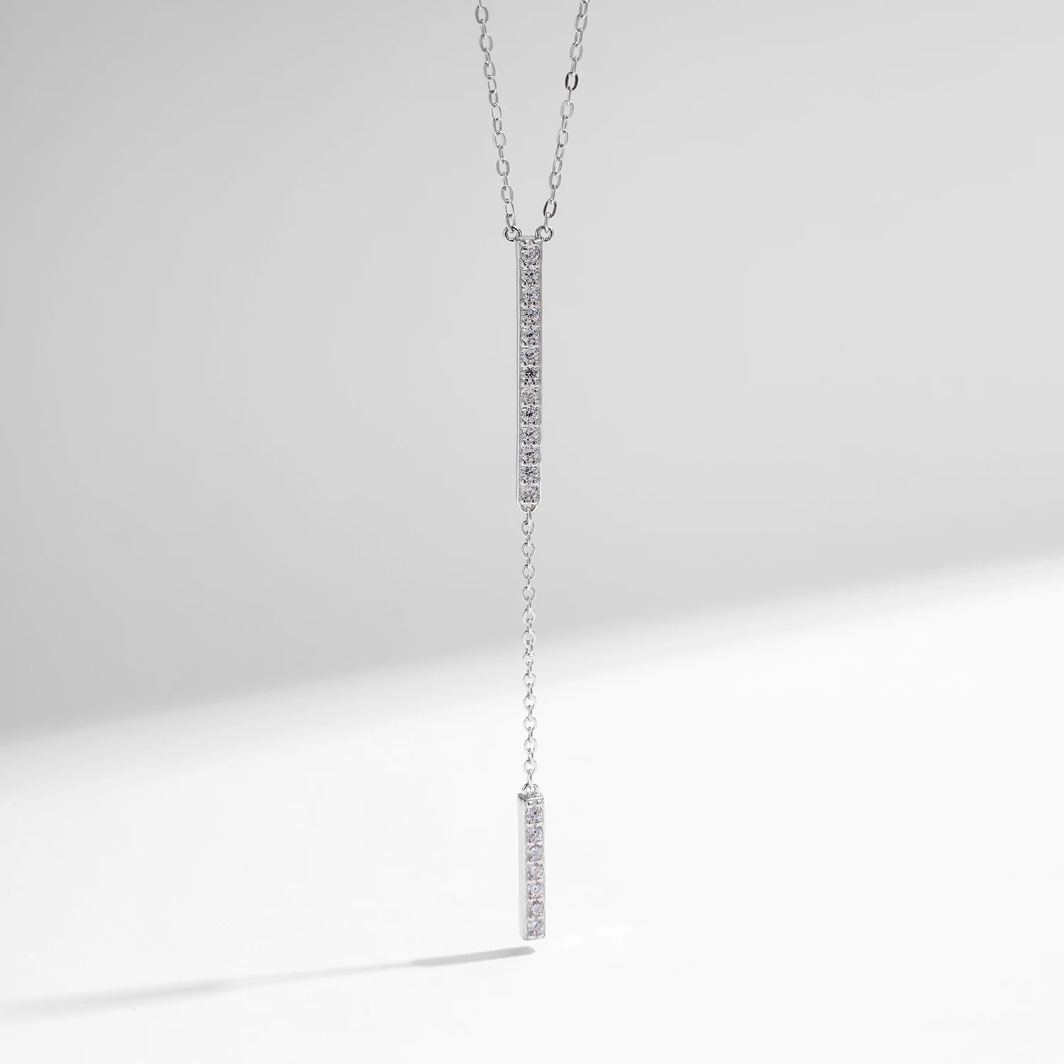 MODIAN Trendy Link Chain Lariat Necklace 925 Sterling Silver Long Stick Zircon Y-Shaped Stackable Necklaces For Women Jewelry