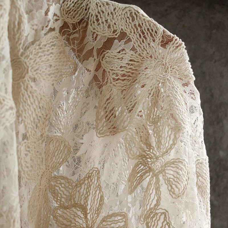 Floral Lace Textured Sheer Fabric Beige Vintage Wedding Dress Designer Clothes Soft Romantic Fashion Breathable Fabric