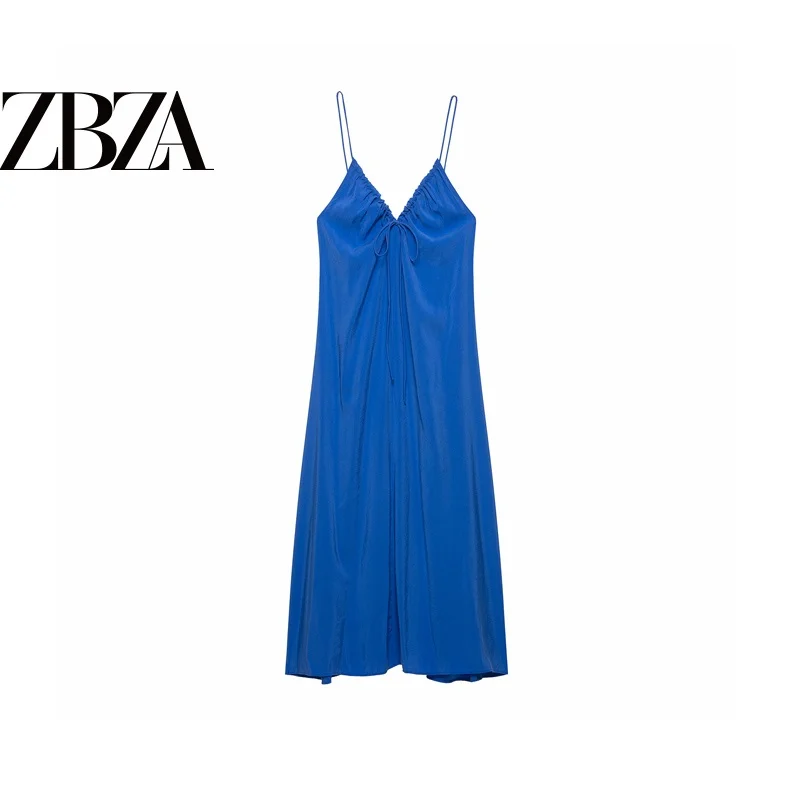 Casual  Knot Decorated V-Neck Slip Dress Women's H-Style Summer Polyester Fabric No-Sleeve Casual Scene Dress