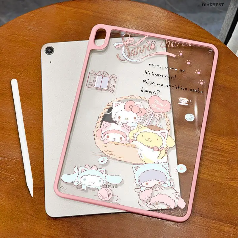 Sanrios Cinnamoroll Cute Ipadair7 Tablet Shell New Acrylic Cartoon Desktop with Bracket Girl Heart Tablet Protects Back Shell