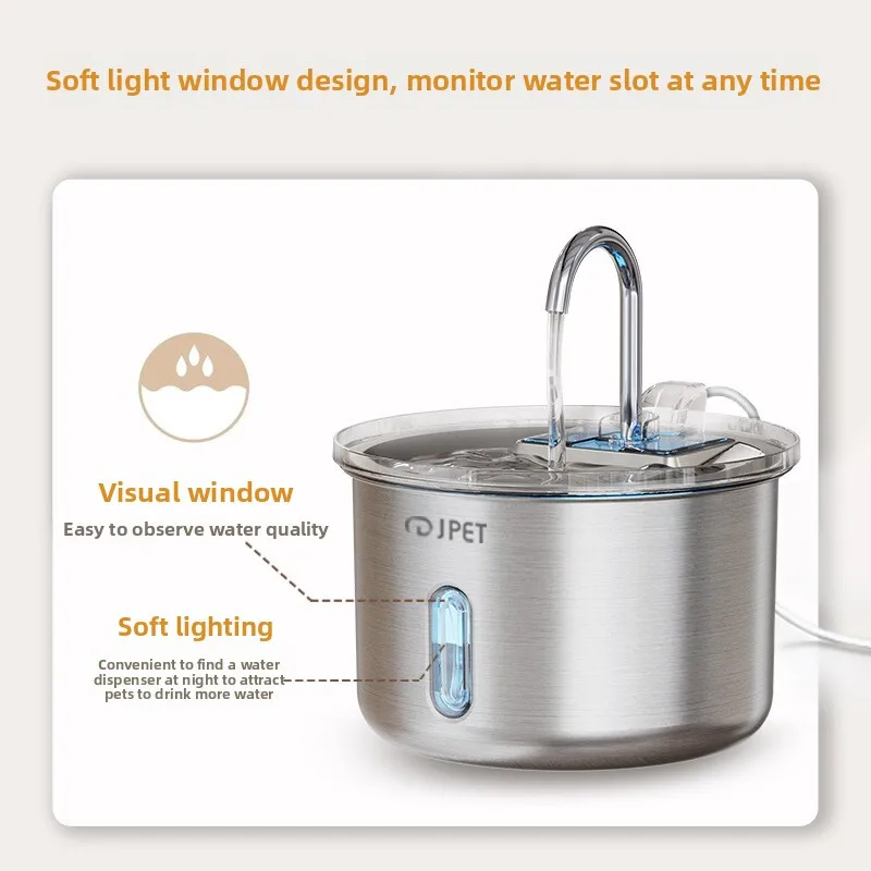 Cat Water Fountain 2L/67.63oz Stainless Steel Dog Water Bowl Dispenser with Filter Automatic Water Fountain for Pets