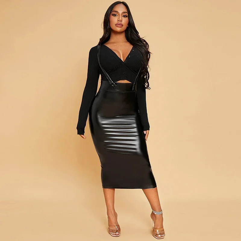 Sexy High Waist Mini Hip Wrapped Skirts Women  Latex Patent Leather PVC Plus Size Midi Long Skirts Club Pencil Skirt New Custom