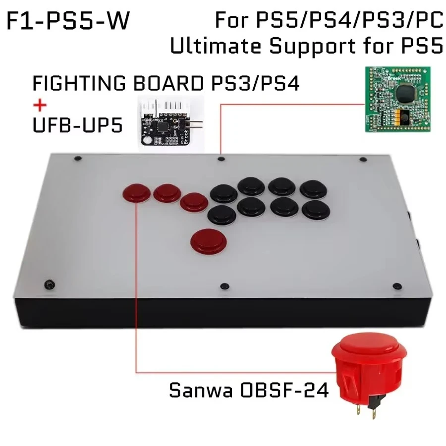for FightBox FIGHTING BOARD-UP5 All Buttons Hitbox Style Arcade Fight Stick for PS5/PS4/PC/XBOX Sanwa OBSF-24/30