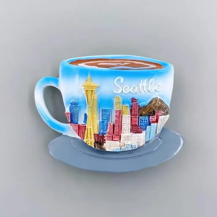 Seattle Landmark Space Needle Tourism Commemorative Creative Landscape Coffee Cup Decorations Magnetic Refrigerator Stickers