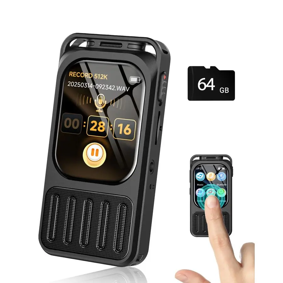 

Digital Voice Recorder with 2 Touchscreen amp Bluetooth, 3072Kbps HD Dual Mic Audio Recording Device with Playback, Password, AB