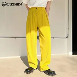 LUZHEN 2024 Autumn Loose Suit Pants Men's Elegant Solid Color Fashion Pleat Design Trousers Versatile Wide Leg Straight E04bf2