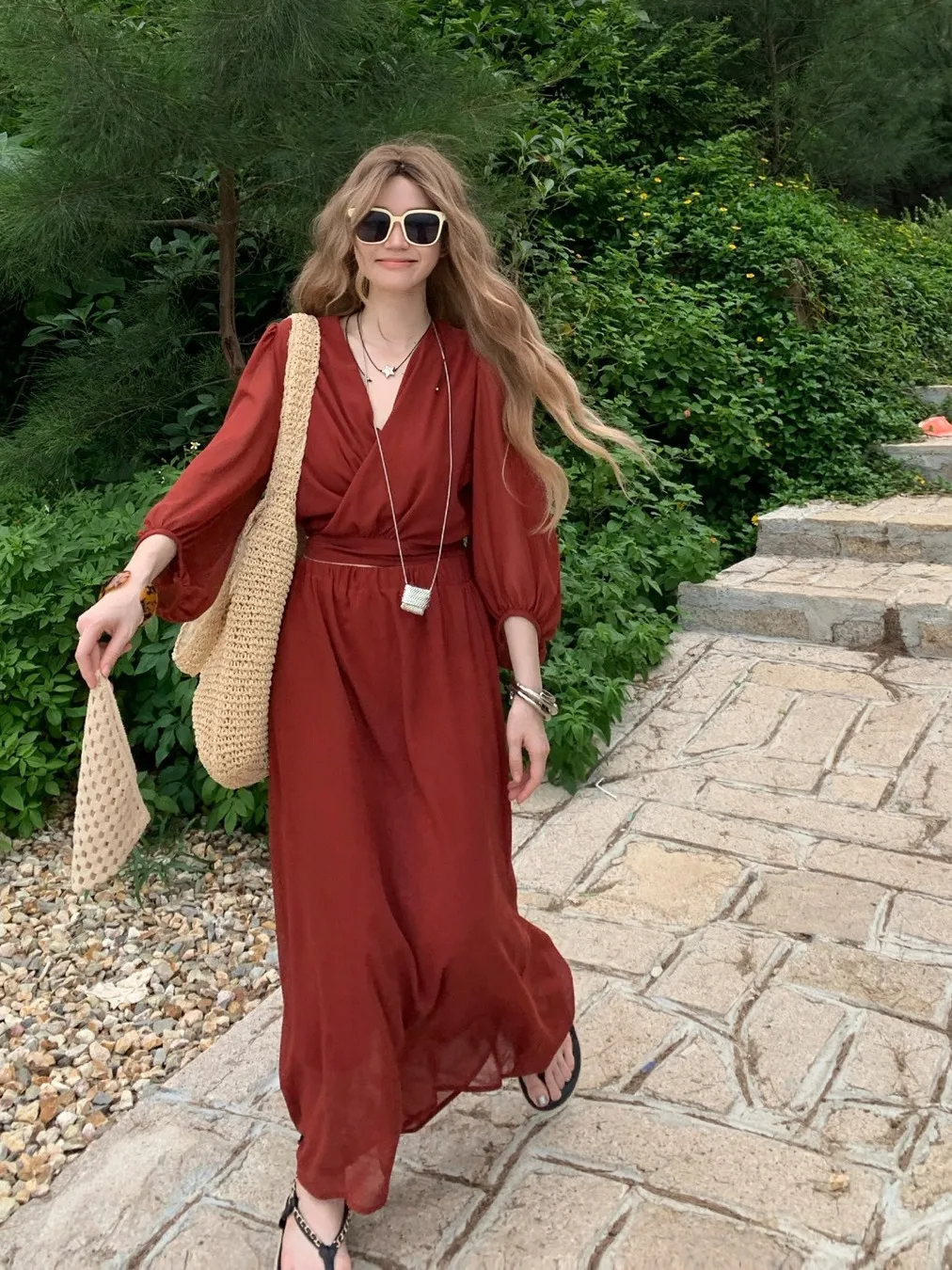 

plus Size Gentle Style Two-Piece Set Early Autumn New Design V-Neck Belted Long Sleeve Shirt Midi Skirt Korean Style Fashion