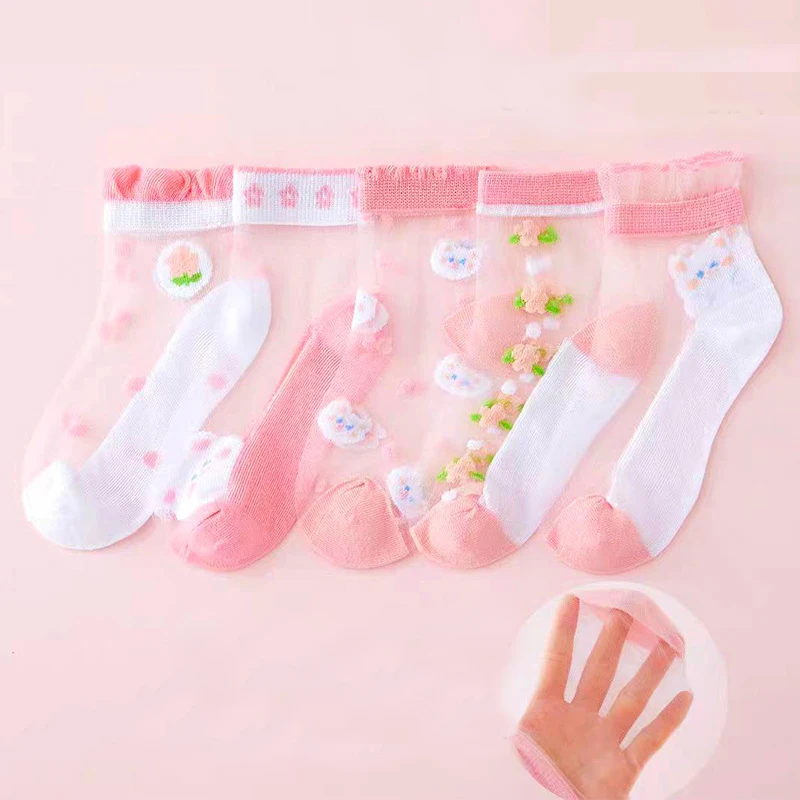 5Pairs Children Mesh Socks Soft Thin Girl Princess Sock Summer Kid Baby Cartoon Sock Boy  Breathable Casual Cute Dinosaur Socken