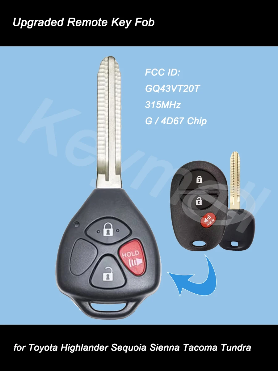 KEYECU Upgraded Remote Car Key Fob 3 Buttons 315MHz G / 4D67 Chip for Toyota Sienna Tacoma Tundra Sequoia FCC ID: GQ43VT20T