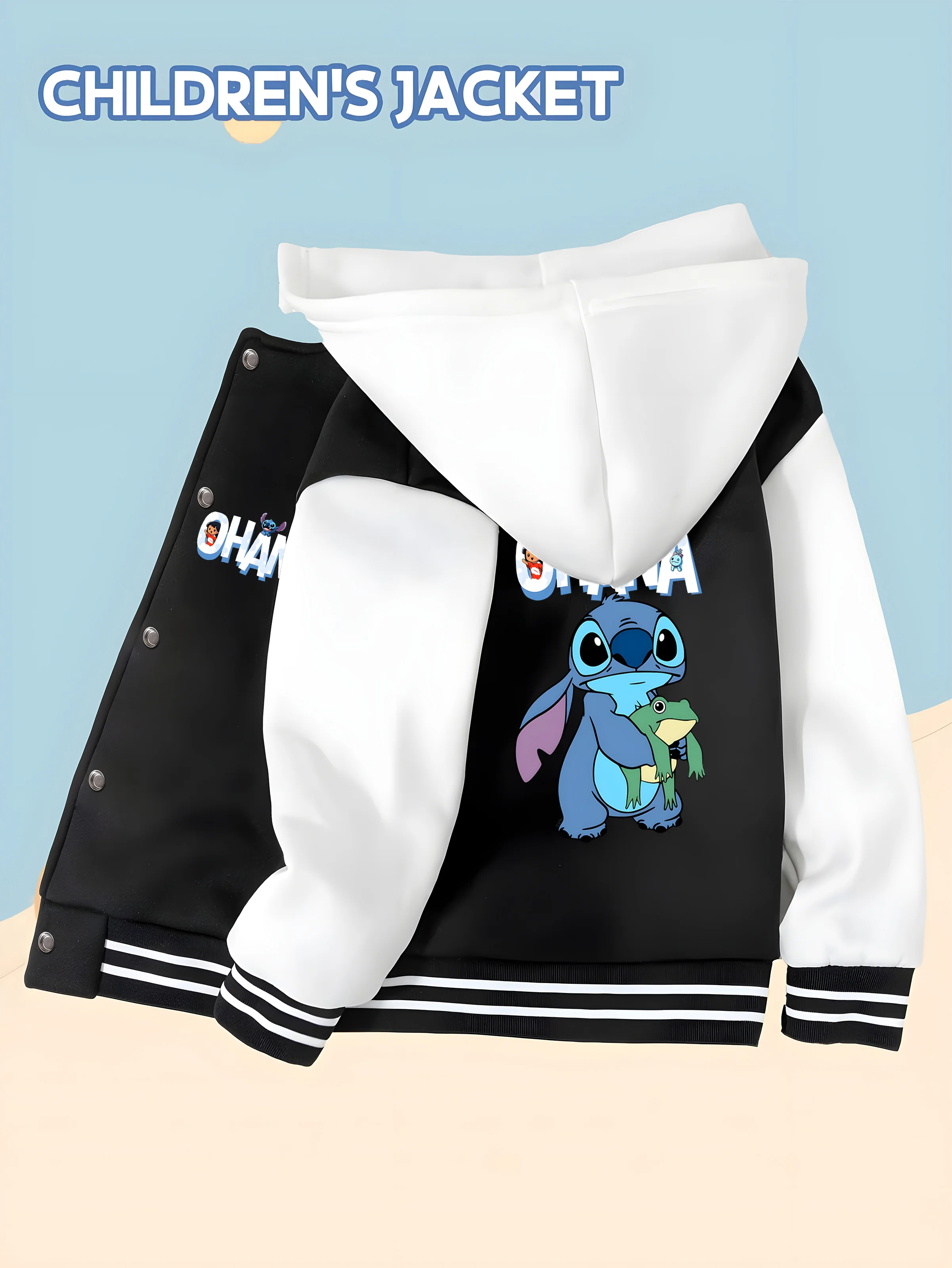 

MINISO Disney Stitch the Frog Baseball Boys Jacket - Double-sided funny Stitch the Frog, party casual boy jacket