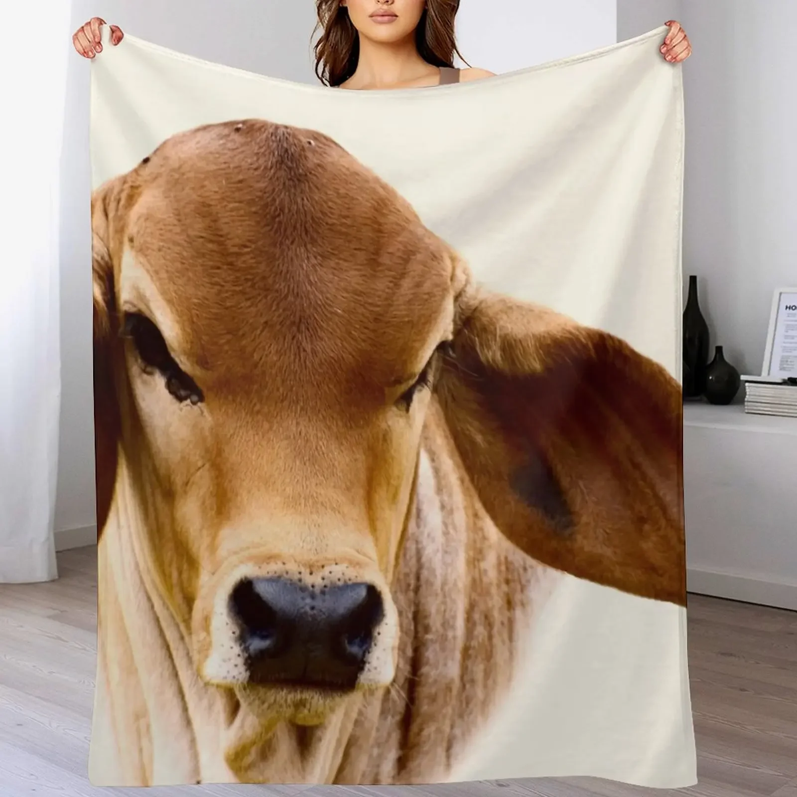 

BRAHMAN CALF, PORTRAIT Throw Blanket Bed linens Personalized Gift anime Furrys Blankets