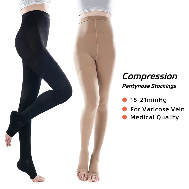 Medical 15-21mmHg Compression Pantyhose Women Opaque Tight Stocking Graduated Support Hose for Vericose Veins Edema