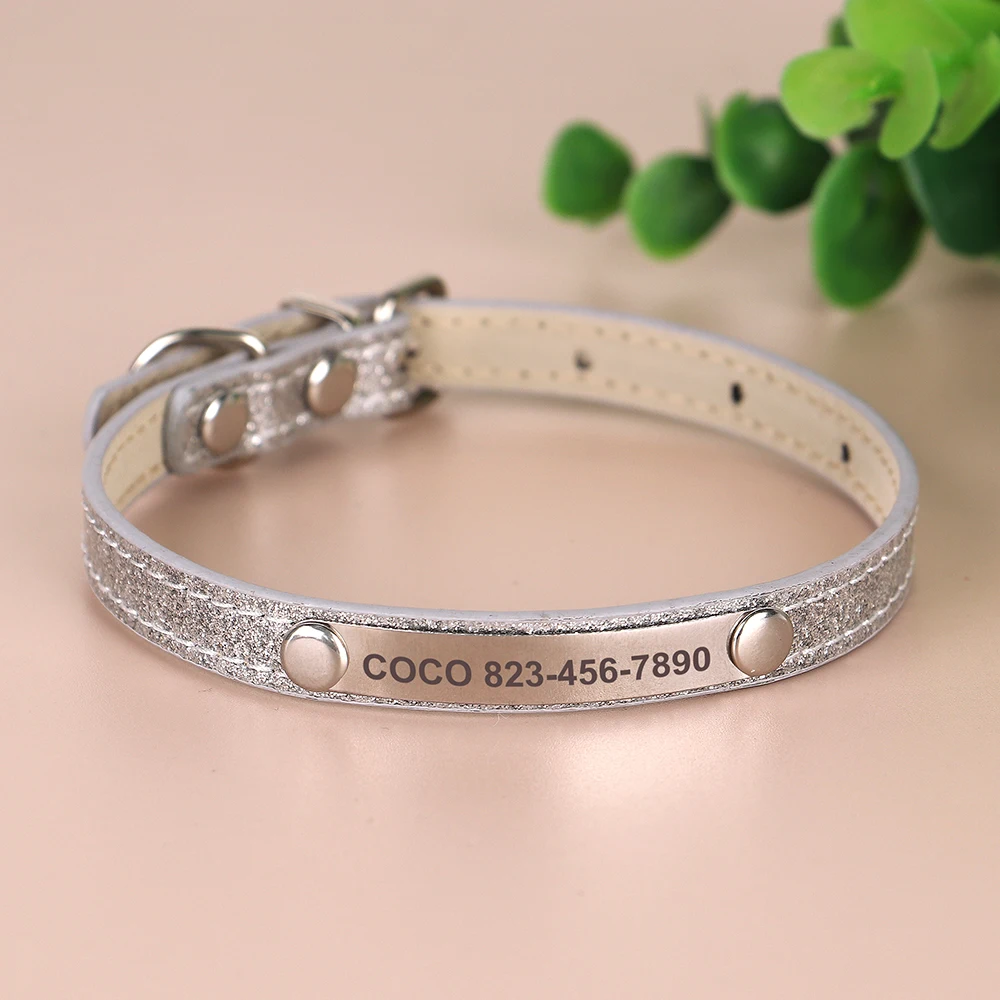 Benutzerdefinierte Katzenhalsband Bling Leder Haustier Katzenhalsbänder personalisierte geschnitzte Kätzchen kleine Hunde Welpen Halskette mit graviertem ID-Namensschild – Detail 9
