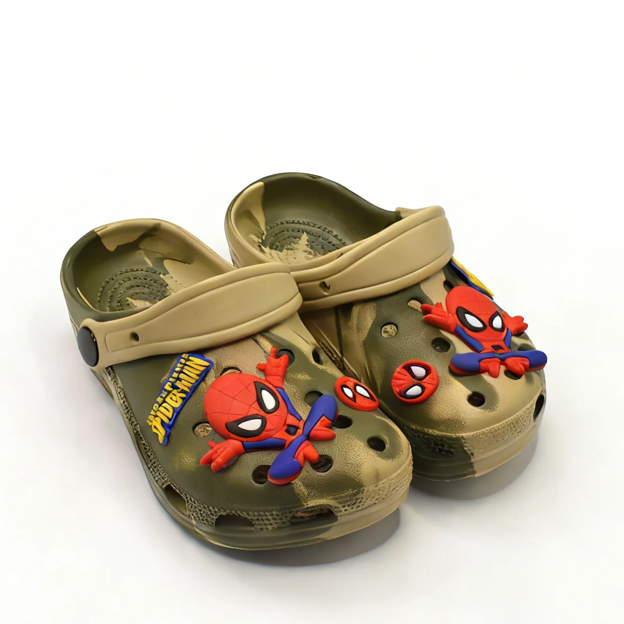 

Детские тапочки Marvel из ЭВА, модные летние домашние тапочки с изображением Человека-паука для мальчиков, противоскользящие, с толстой подошвой, черные, цвет хаки, размер 24-35