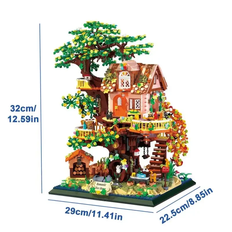 2 IN 1 Fiore Albero Casa Building Blocks Luci Modello City Street View Mini Mattoni assemblati Giocattoli per bambini Ragazze Regali di Natale