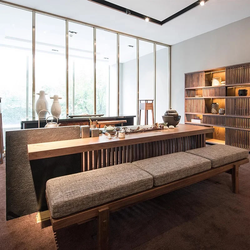 New Chinese solid wood tea table, high-end black walnut tea table office living room home tea table