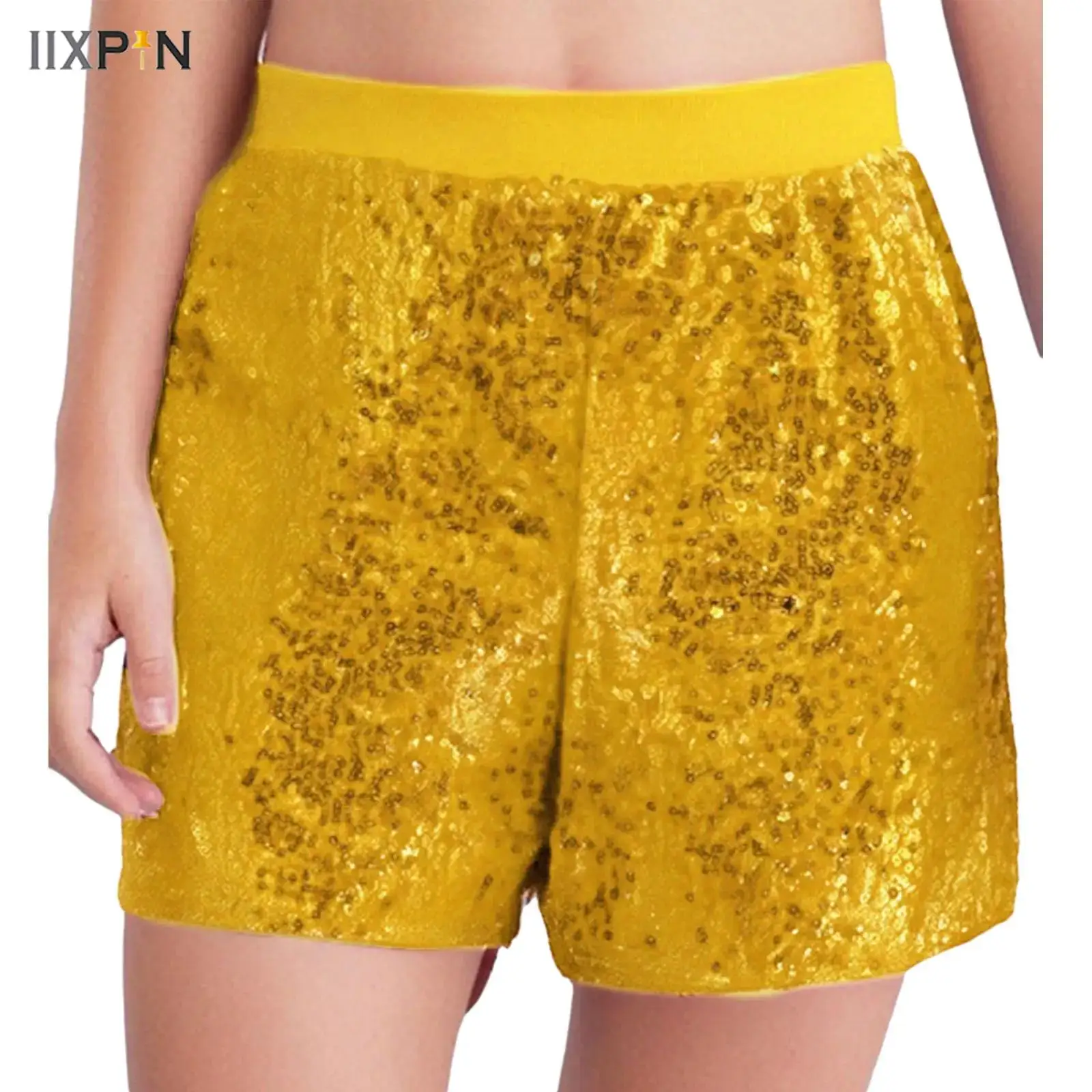 

‌Kids Girls Glitter Sequins Jazz Dance Shorts Pants Elastic Waistband Sparkly Comfortable Lined Bottoms for Hip hop Street Dance