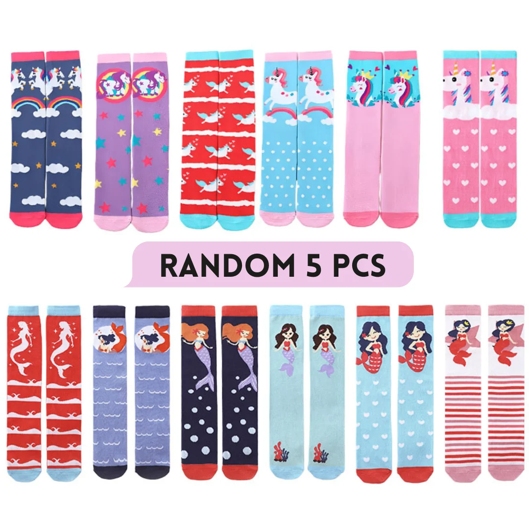 

4/8 Pairs Cartoon Flamingos Pattern Cotton Children Socks - Girls Knee High Soft Leg Warmer Long Tube Socks Options Available
